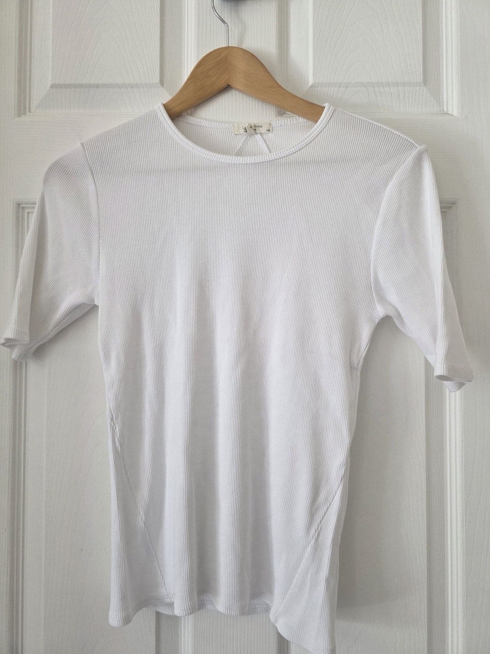 rag & bone White Ribbed Short Sleeve Tee Size L